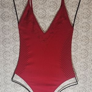 Red Textured Bodysuit
